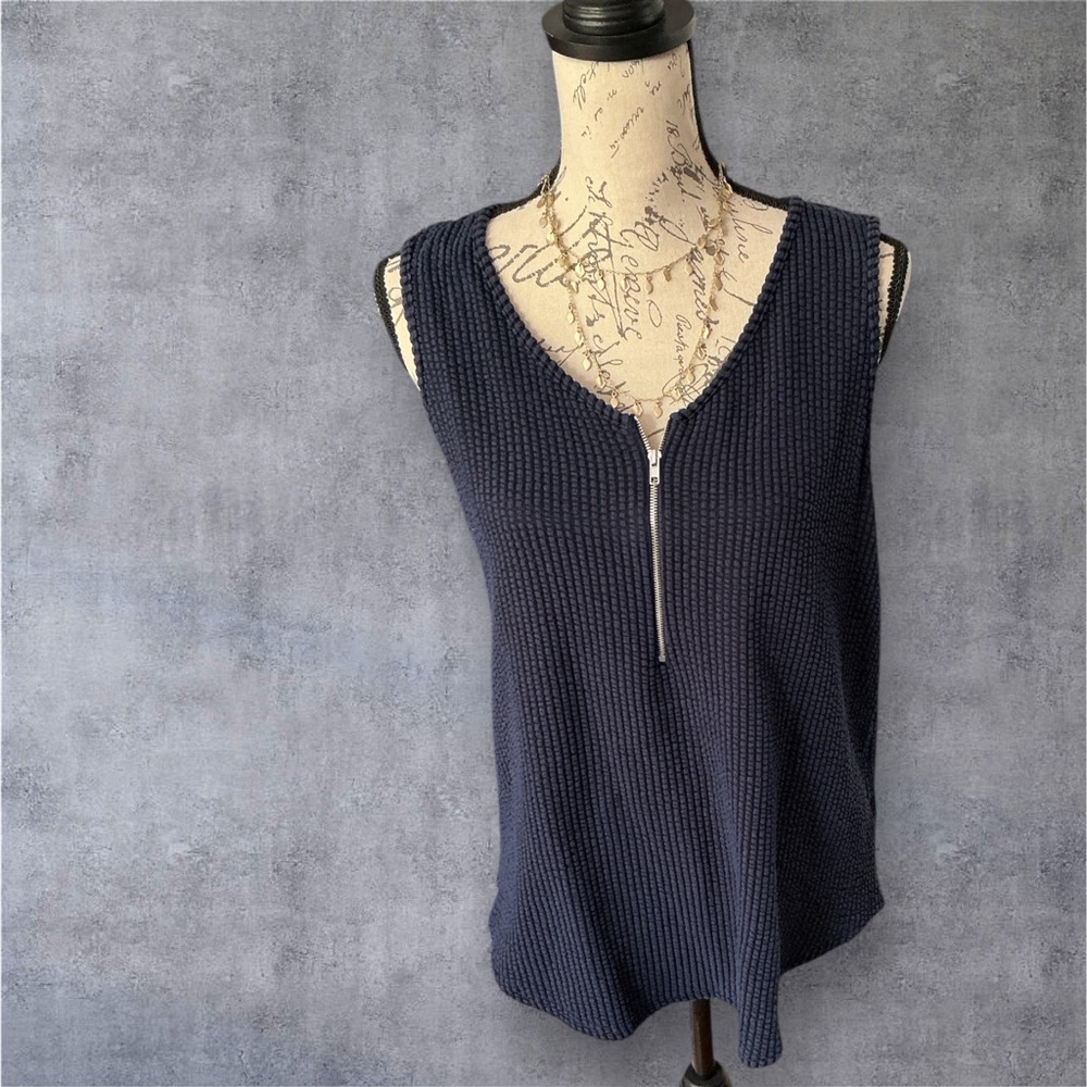 Green Envelope Navy Zip-Front Tank Top